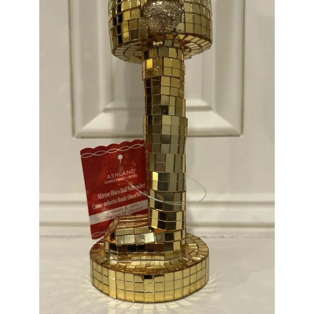 Ashland Mirror Disco Ball Nutcracker Gold Glass Christmas Decor 12in